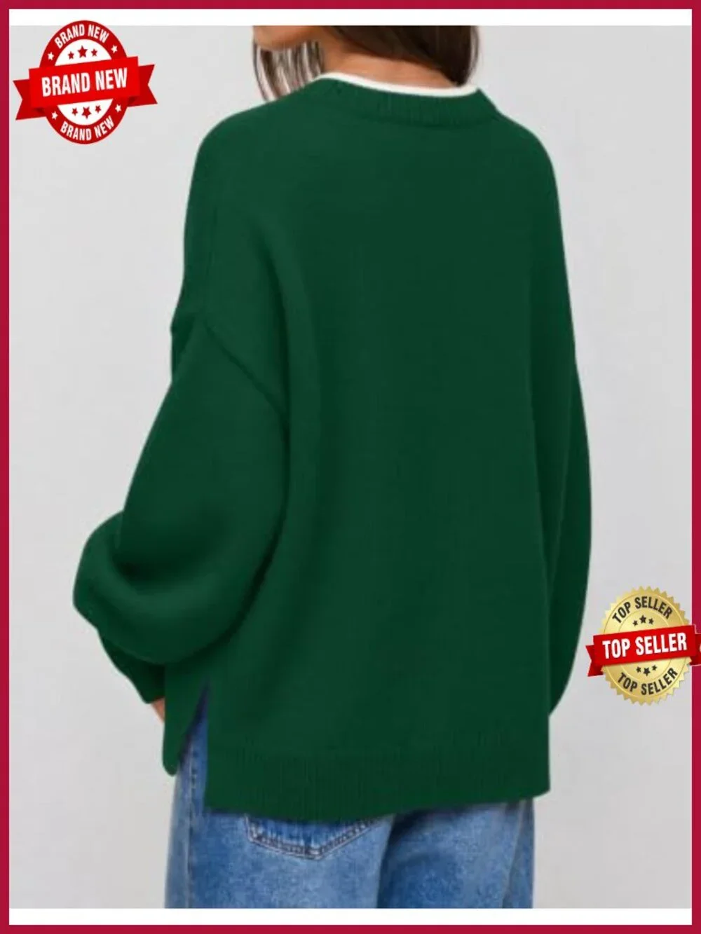 ZESICA Women's Oversized Crewneck Pullover Sweater with Batwing Sleeves, Side